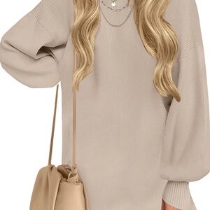Chic Beige Crew Neck Dress